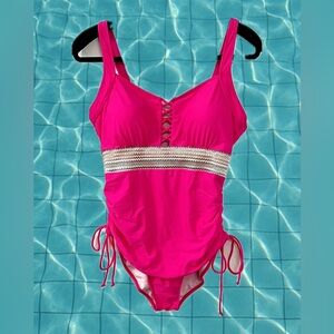 XL Pink One Piece Swimsuit with Lace-Up Detail  (NWT)